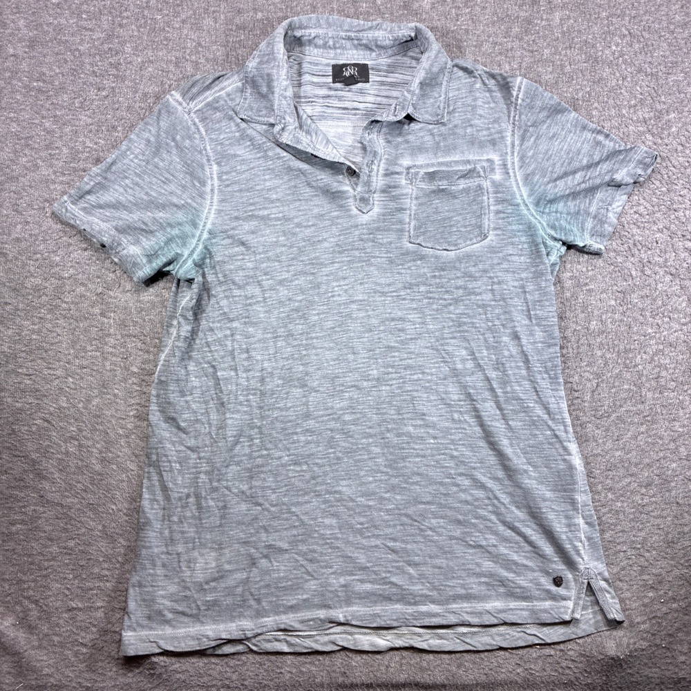 Rock & Republic Polo Shirt Mens‎ Large Gray Short Sleeve Slub Knit Pocket
